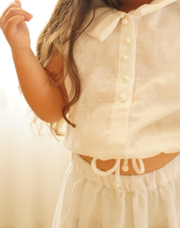 Pearl Top & Skirt Set in White