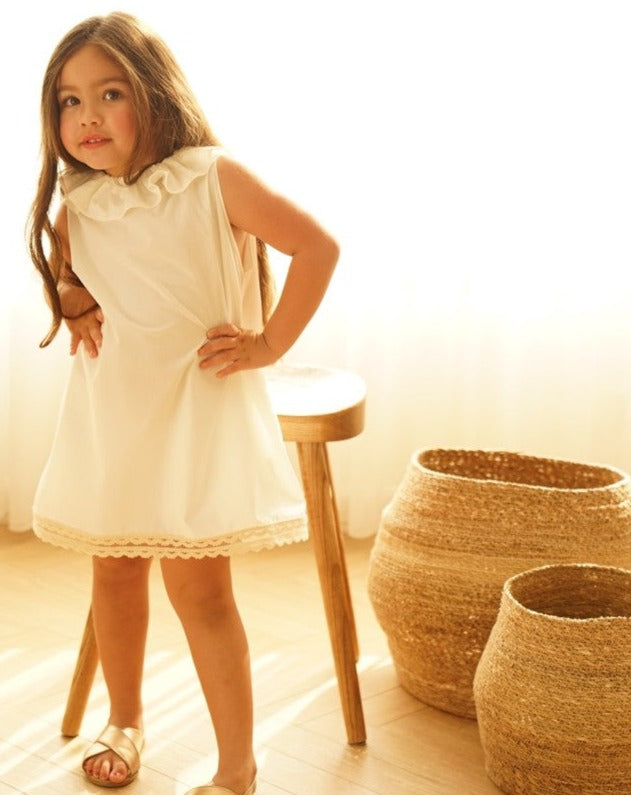 Lace Trim Dress in White