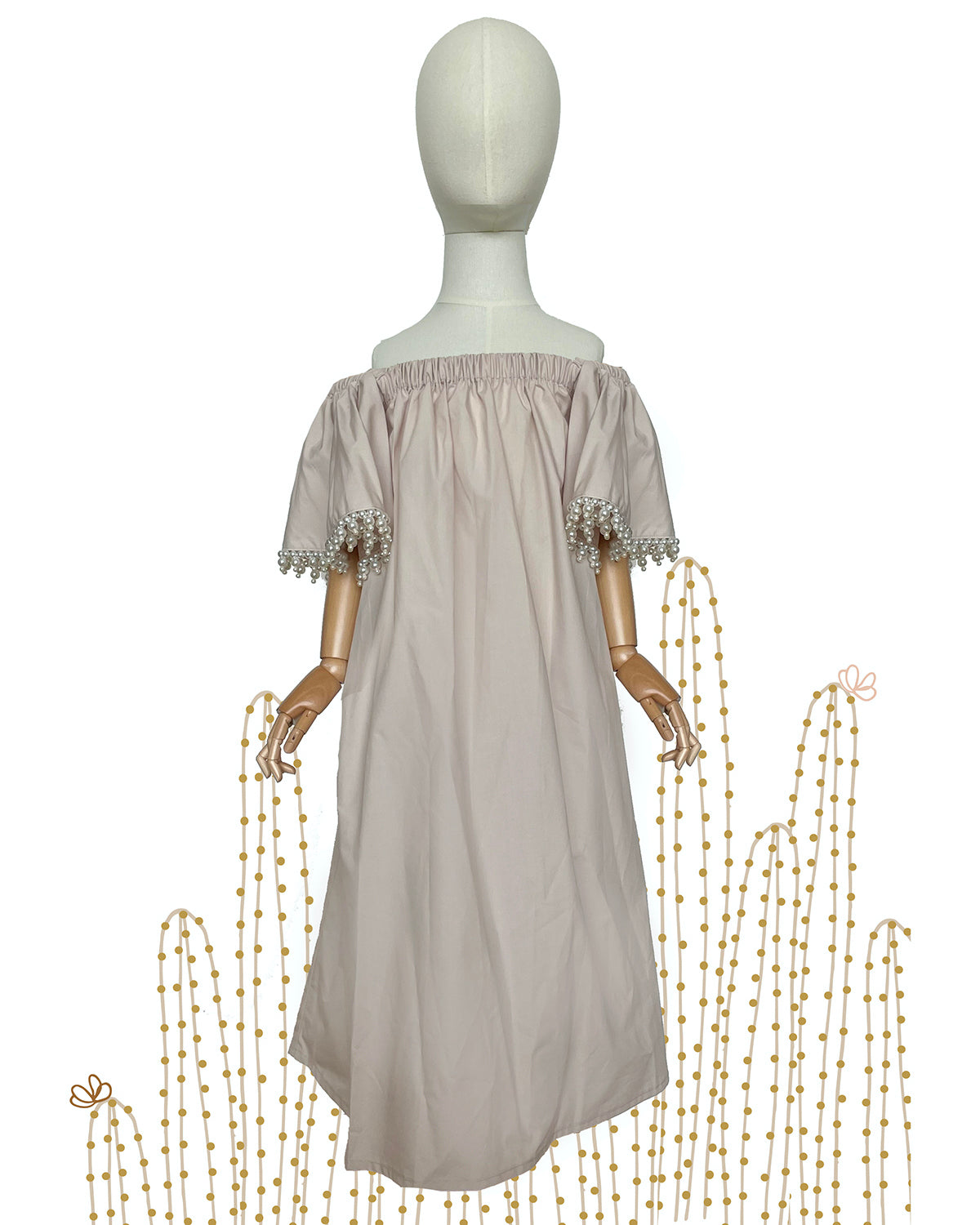 Off-Shoulder Sleeve Embroidered Kaftan