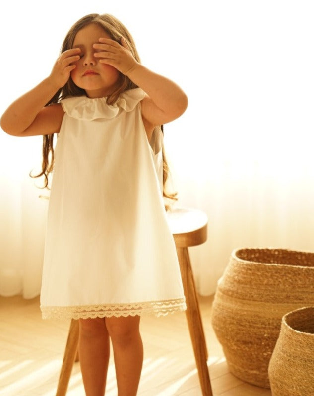 Lace Trim Dress in White