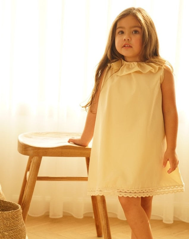 Lace Trim Dress in Beige