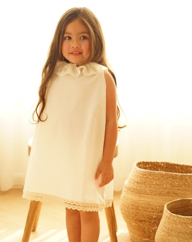 Lace Trim Dress in White