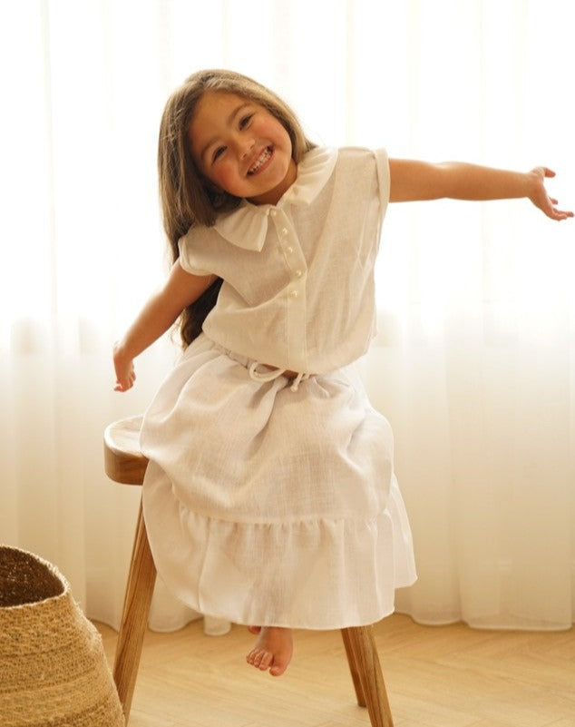 Pearl Top & Skirt Set in White