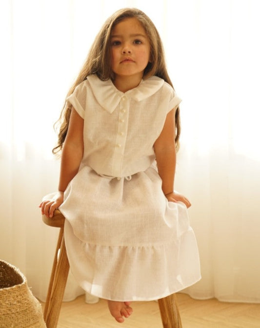 Pearl Top & Skirt Set in White