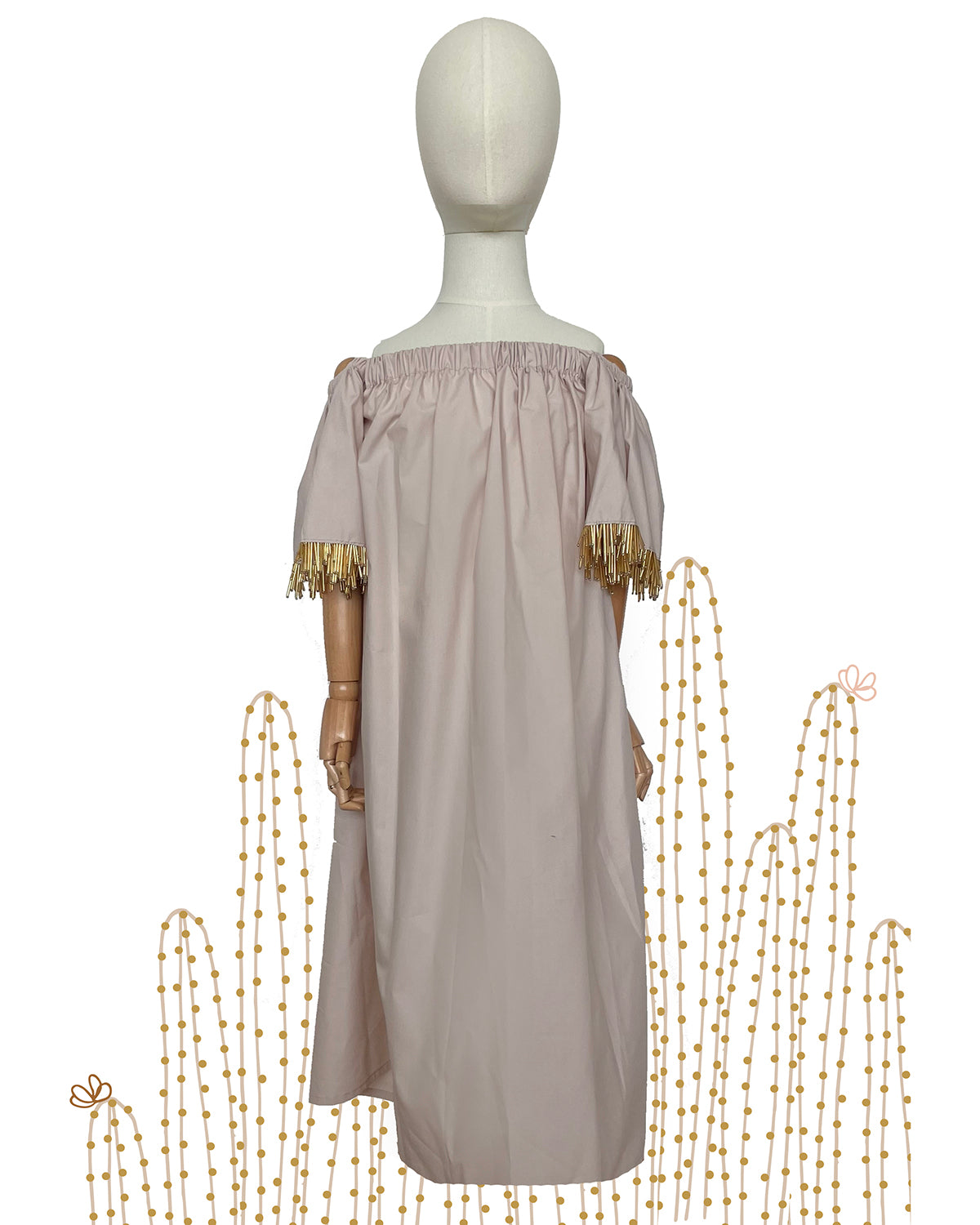 Off-Shoulder Sleeve Embellished Kaftan