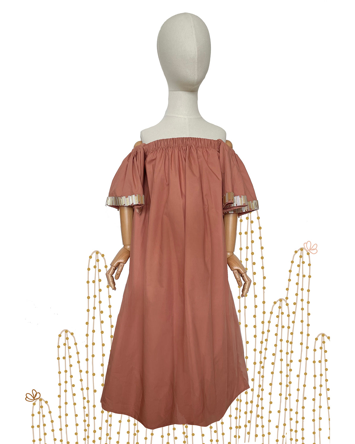 Off-Shoulder Sleeve Embellished Kaftan