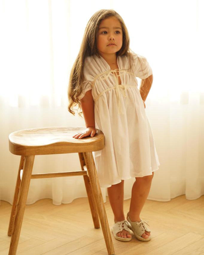 Ruched Linen Dress in White